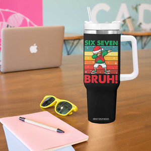 Six Seven Bruh Christmas Dabbing Tumbler With Handle Funny 67 Meme Retro Santa Kid Vibes TS02 Print Your Wear