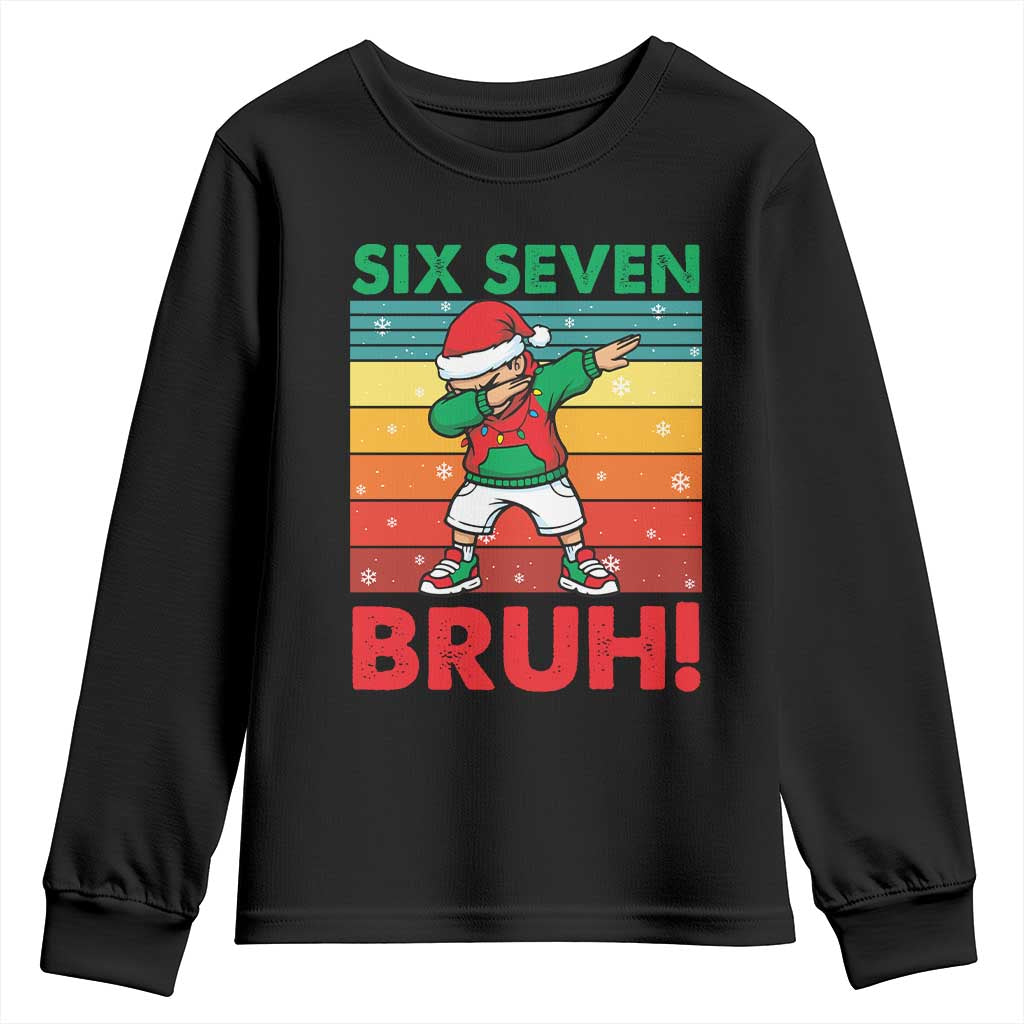 Six Seven Bruh Christmas Dabbing Youth Sweatshirt Funny 67 Meme Retro Santa Kid Vibes TS02 Black Print Your Wear