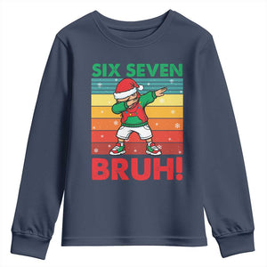 Six Seven Bruh Christmas Dabbing Youth Sweatshirt Funny 67 Meme Retro Santa Kid Vibes TS02 Navy Print Your Wear