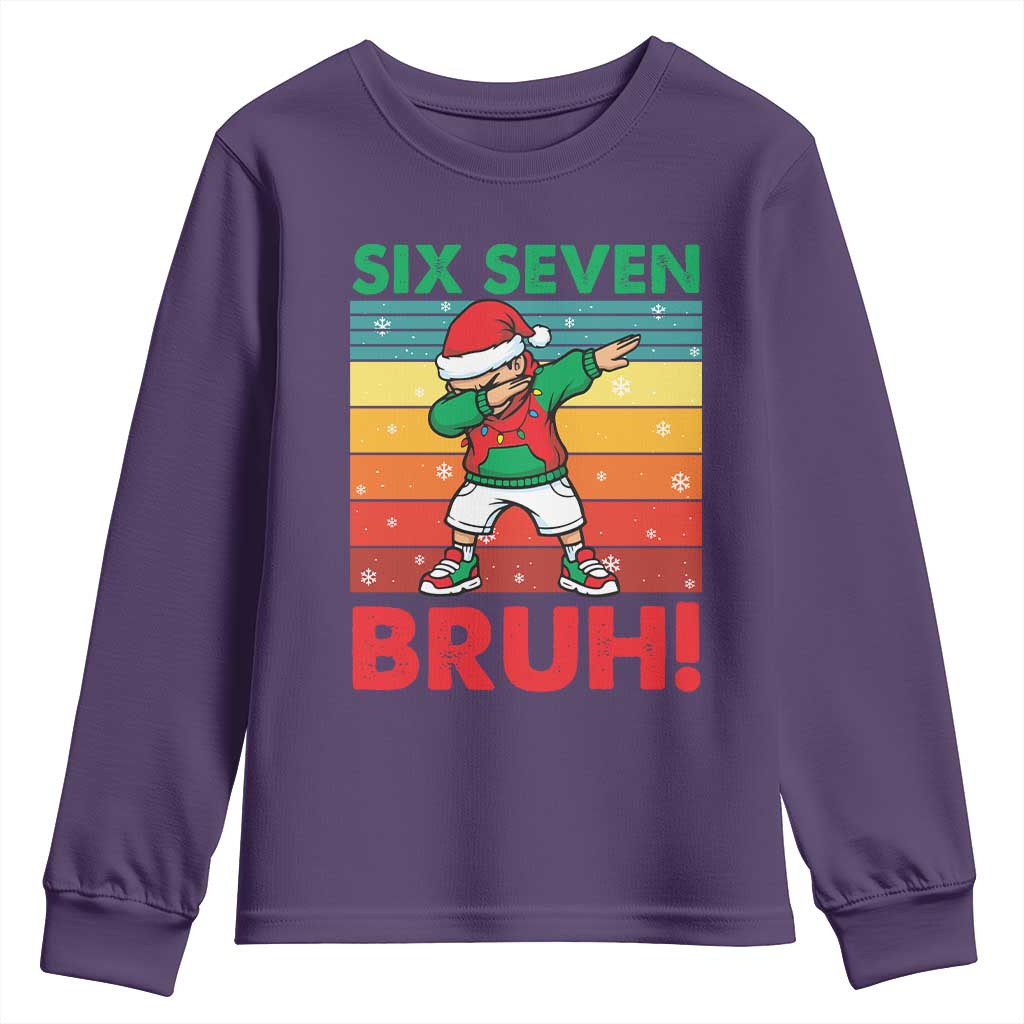 Six Seven Bruh Christmas Dabbing Youth Sweatshirt Funny 67 Meme Retro Santa Kid Vibes TS02 Purple Print Your Wear