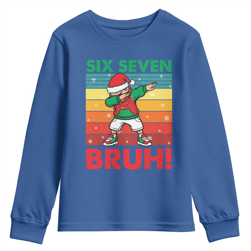 Six Seven Bruh Christmas Dabbing Youth Sweatshirt Funny 67 Meme Retro Santa Kid Vibes TS02 Royal Blue Print Your Wear
