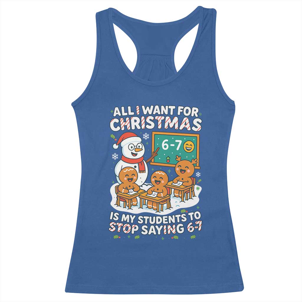 Gingerbread Classroom 67 Meme Racerback Tank Top Funny Christmas Teacher My Students To Stop Saying Six Seven TS02 Royal Blue Print Your Wear