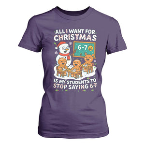 Gingerbread Classroom 67 Meme T Shirt For Women Funny Christmas Teacher Wish My Students To Stop Saying Six Seven TS02 Purple Print Your Wear