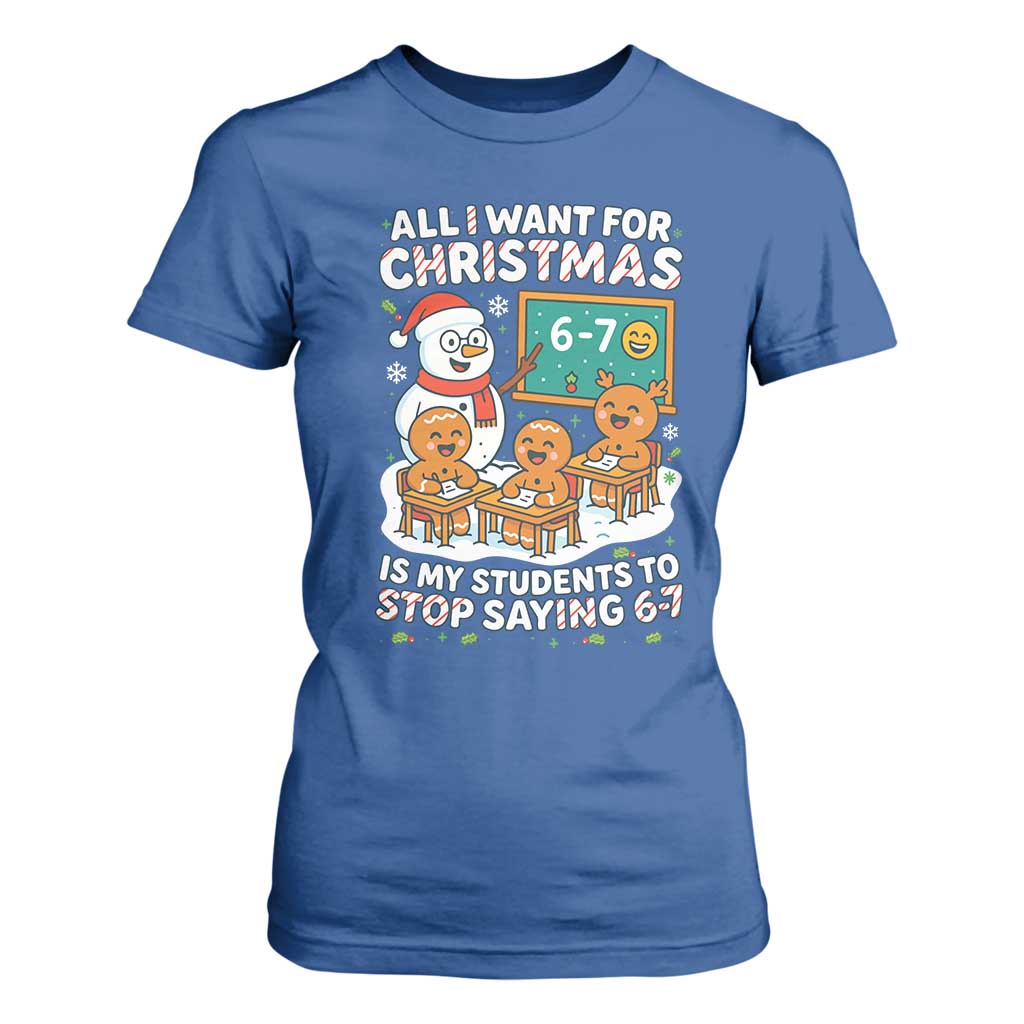 Gingerbread Classroom 67 Meme T Shirt For Women Funny Christmas Teacher Wish My Students To Stop Saying Six Seven TS02 Royal Blue Print Your Wear