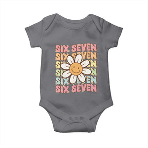 Six Seven Flower Power Baby Onesie Viral 67 Meme with Retro Daisy TS02 Charcoal Print Your Wear