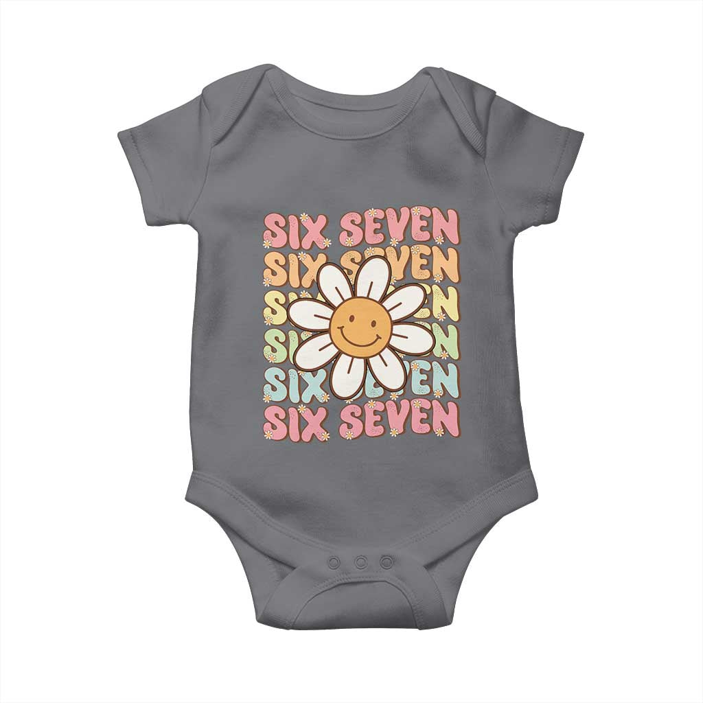 Six Seven Flower Power Baby Onesie Viral 67 Meme with Retro Daisy TS02 Charcoal Print Your Wear