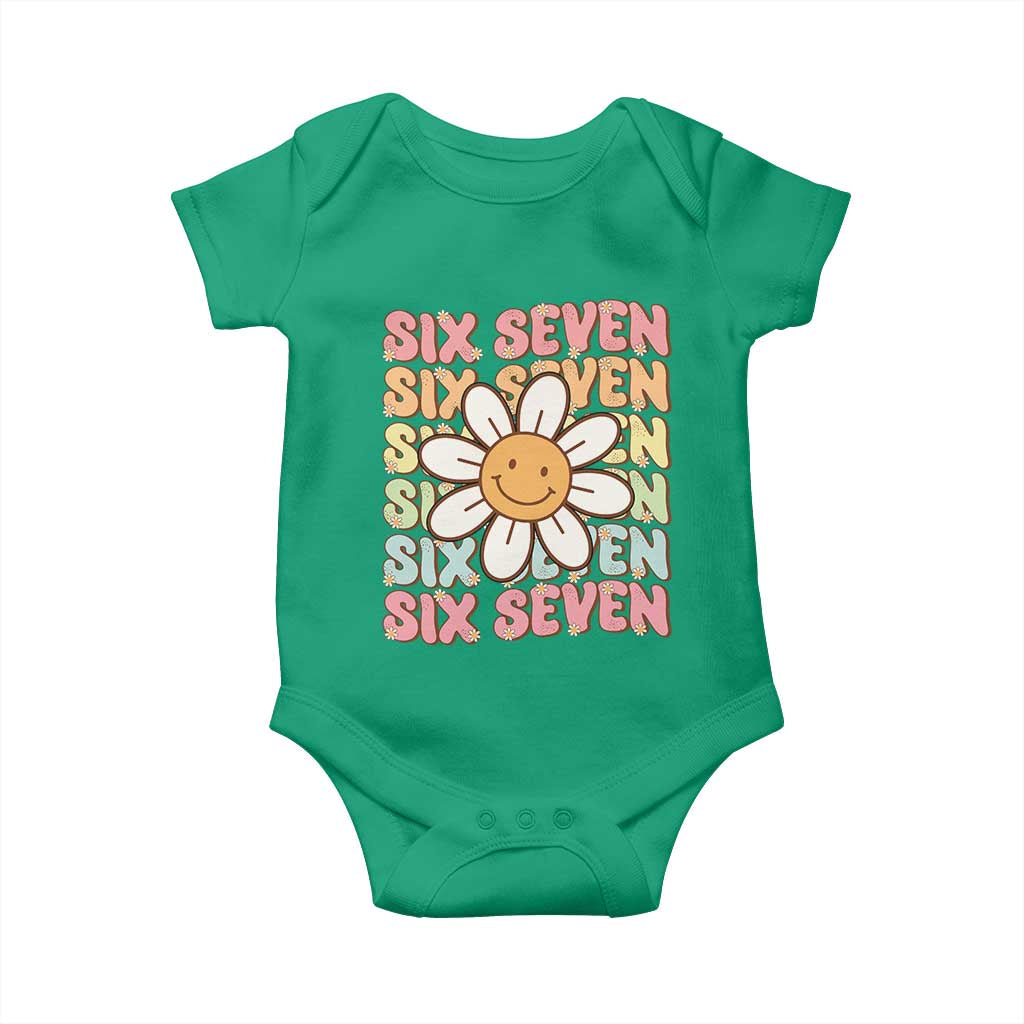 Six Seven Flower Power Baby Onesie Viral 67 Meme with Retro Daisy TS02 Irish Green Print Your Wear