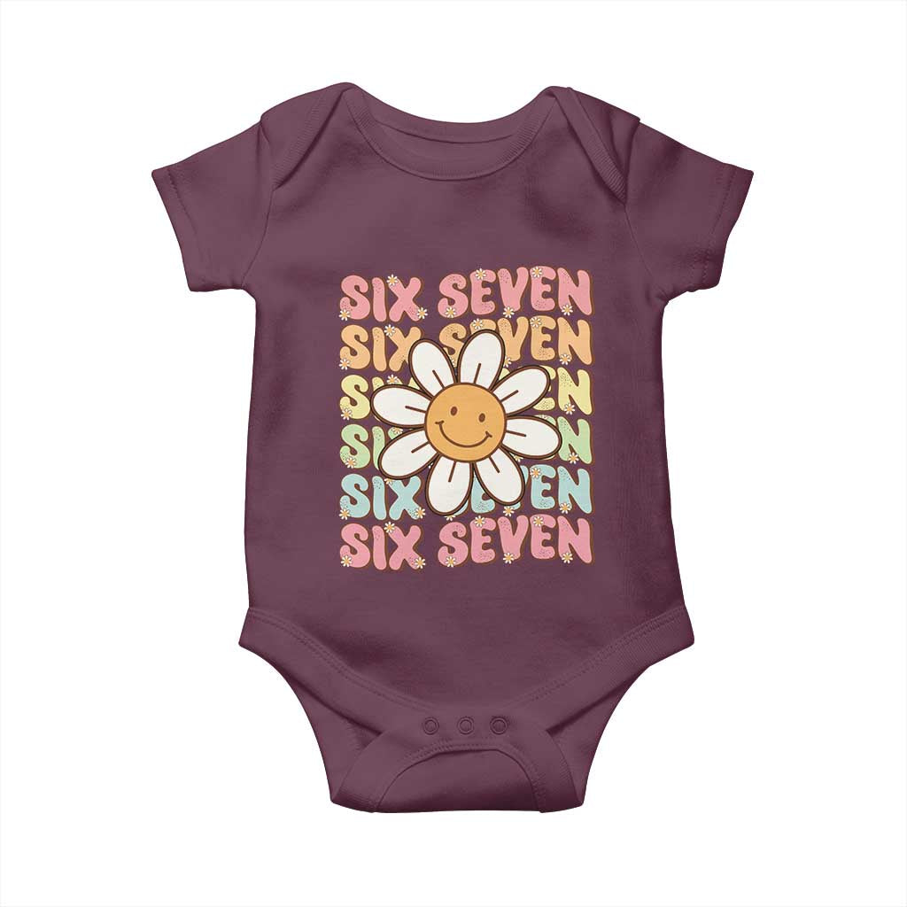 Six Seven Flower Power Baby Onesie Viral 67 Meme with Retro Daisy TS02 Maroon Print Your Wear