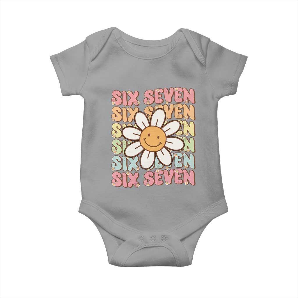 Six Seven Flower Power Baby Onesie Viral 67 Meme with Retro Daisy TS02 Sport Gray Print Your Wear