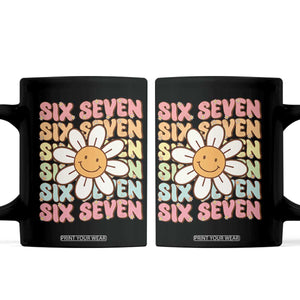 Six Seven Flower Power Coffee Mug Viral 67 Meme with Retro Daisy TS02 Black Print Your Wear