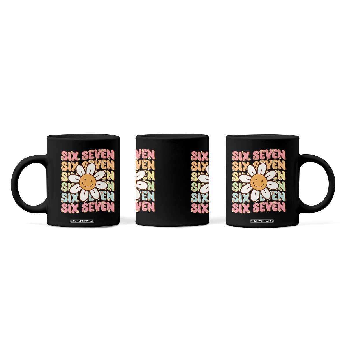 Six Seven Flower Power Coffee Mug Viral 67 Meme with Retro Daisy TS02 Print Your Wear