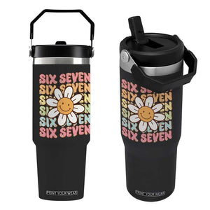 Six Seven Flower Power Flip Straw Tumbler Viral 67 Meme with Retro Daisy TS02 One Size: 30 oz Black Print Your Wear