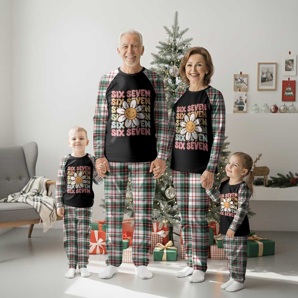 Six Seven Flower Power Plaid Pajama Set Viral 67 Meme with Retro Daisy TS02 Christmas Plaid Print Your Wear