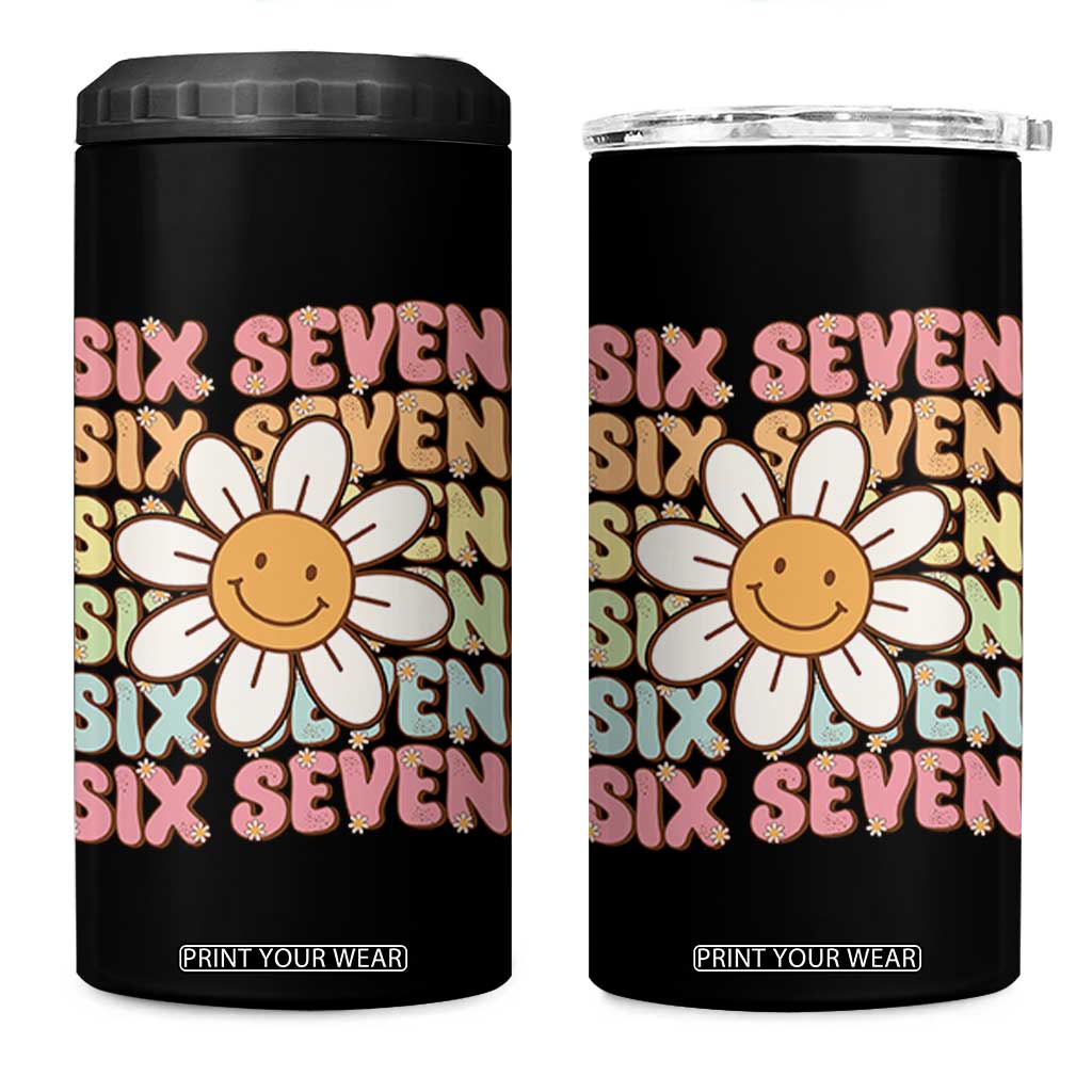 Six Seven Flower Power 4 in 1 Can Cooler Tumbler Viral 67 Meme with Retro Daisy TS02 One Size: 16 oz Black Print Your Wear
