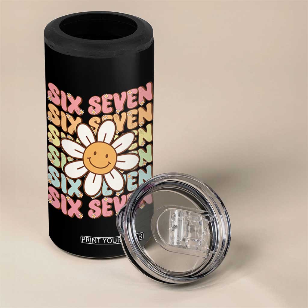 Six Seven Flower Power 4 in 1 Can Cooler Tumbler Viral 67 Meme with Retro Daisy TS02 Print Your Wear