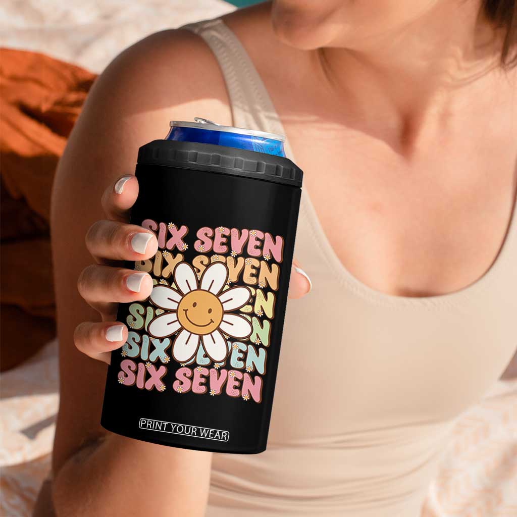 Six Seven Flower Power 4 in 1 Can Cooler Tumbler Viral 67 Meme with Retro Daisy TS02 Print Your Wear