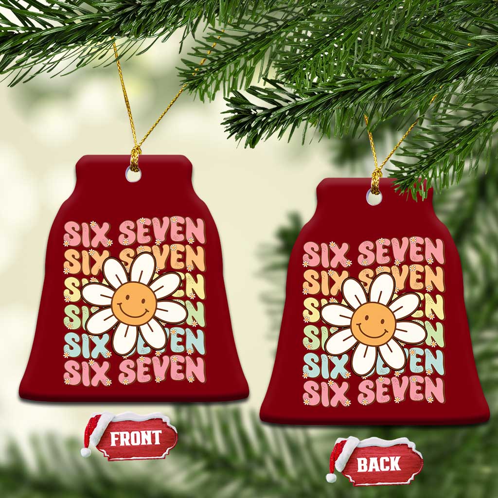 Six Seven Flower Power Ceramic Ornament Viral 67 Meme with Retro Daisy TS02 Print Your Wear