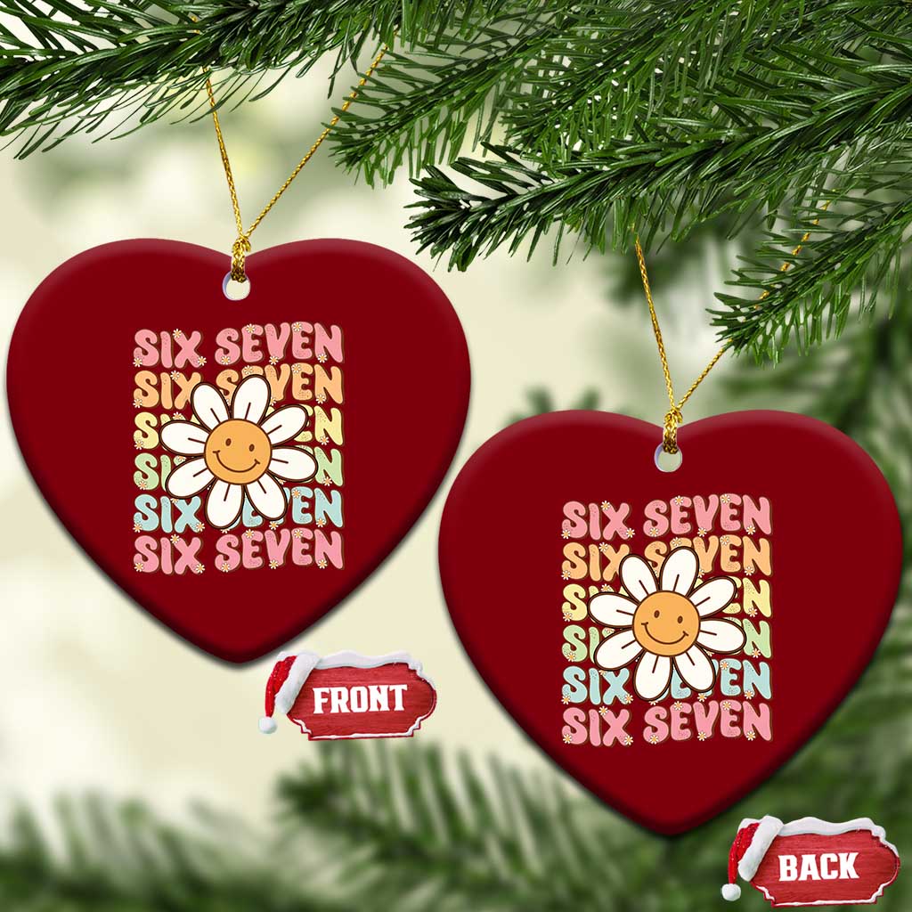 Six Seven Flower Power Ceramic Ornament Viral 67 Meme with Retro Daisy TS02 Print Your Wear