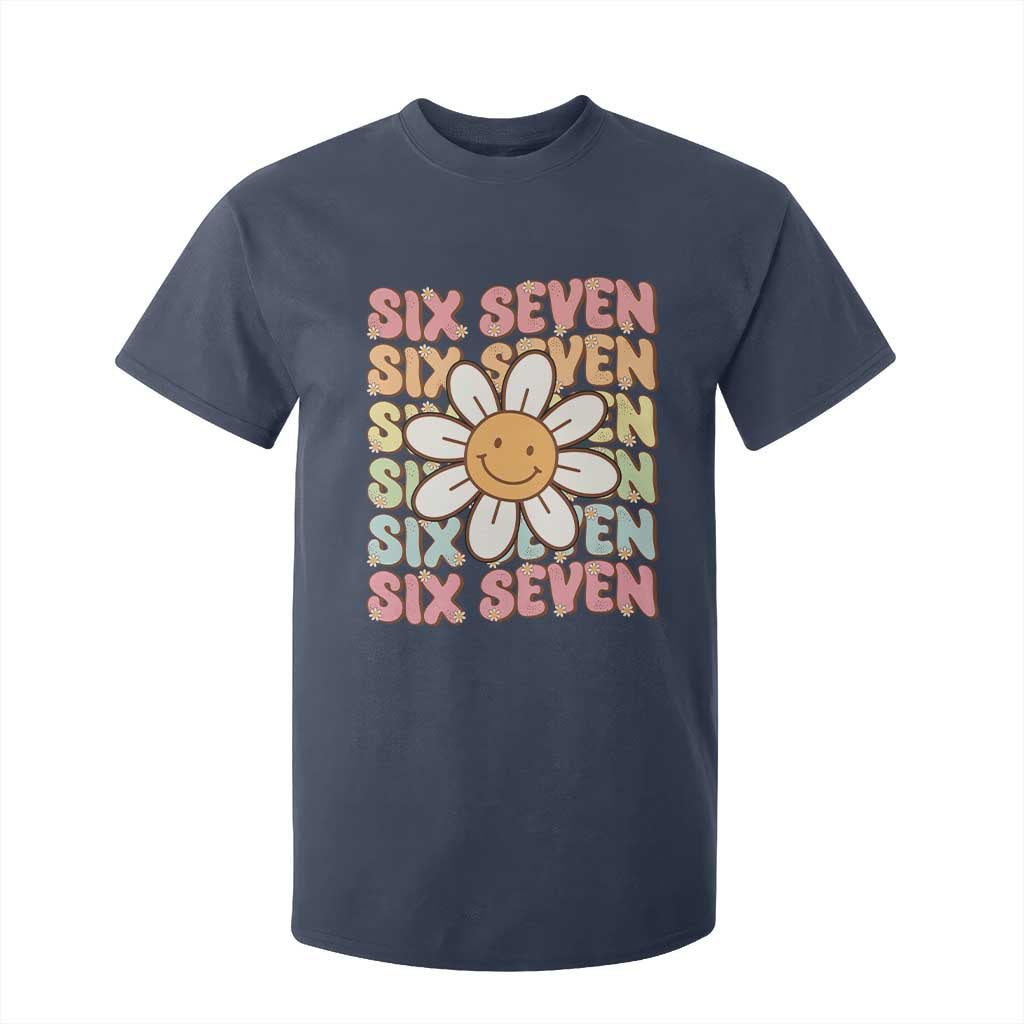 Six Seven Flower Power T Shirt For Kid Viral 67 Meme with Retro Daisy TS02 Navy Print Your Wear