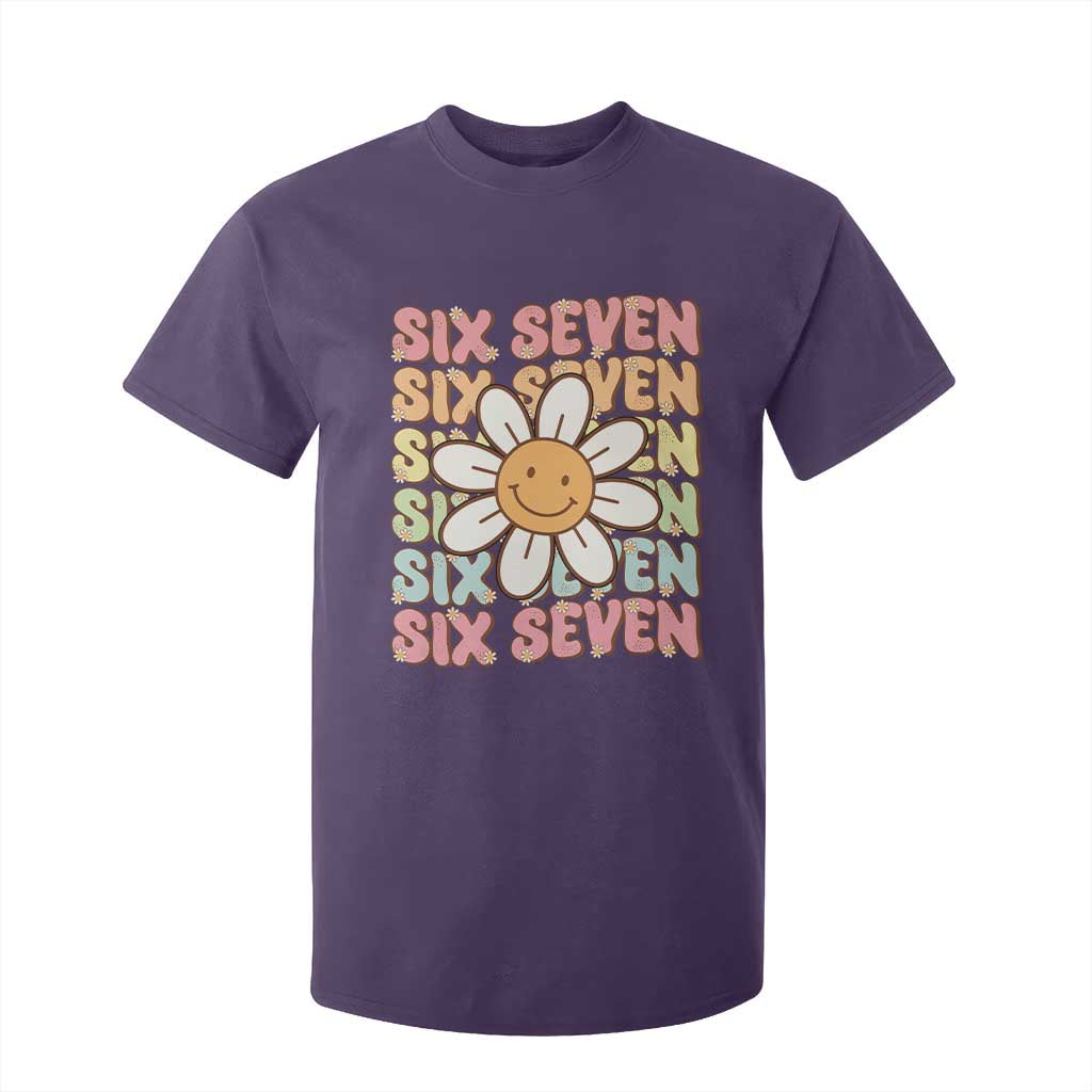 Six Seven Flower Power T Shirt For Kid Viral 67 Meme with Retro Daisy TS02 Purple Print Your Wear