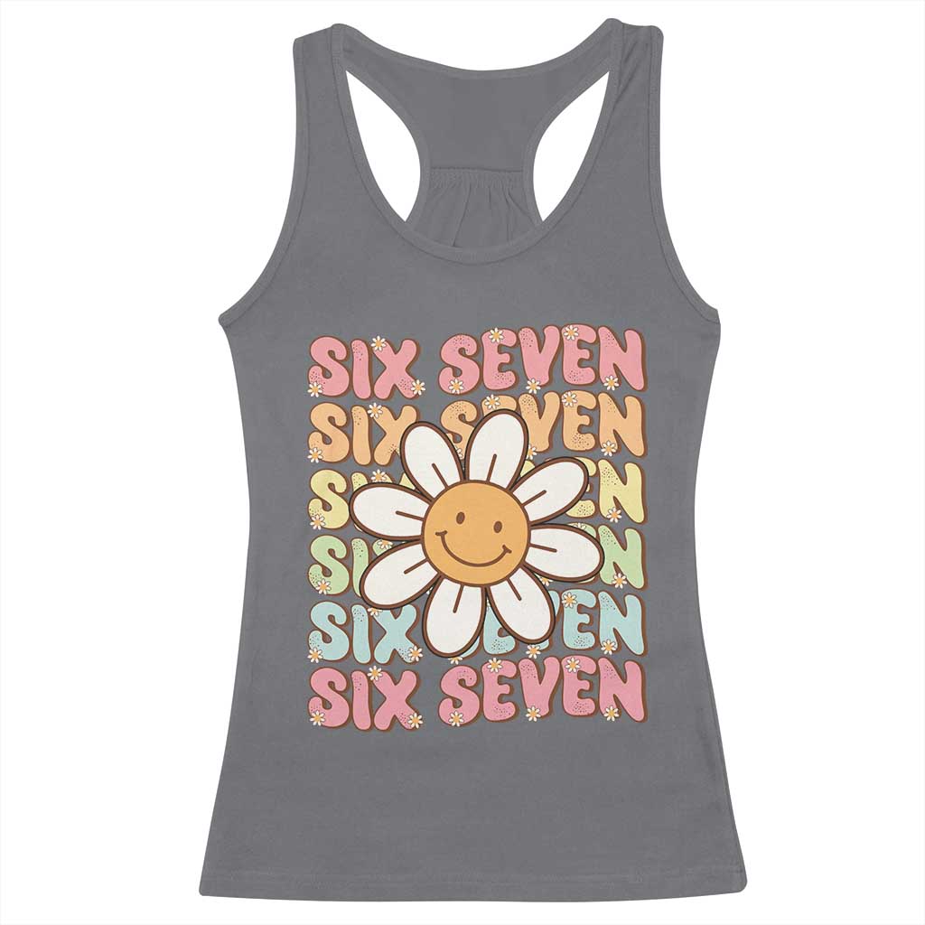 Six Seven Flower Power Racerback Tank Top Viral 67 Meme with Retro Daisy TS02 Charcoal Print Your Wear