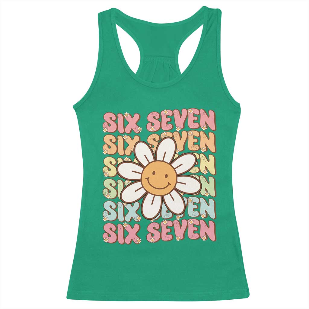Six Seven Flower Power Racerback Tank Top Viral 67 Meme with Retro Daisy TS02 Irish Green Print Your Wear