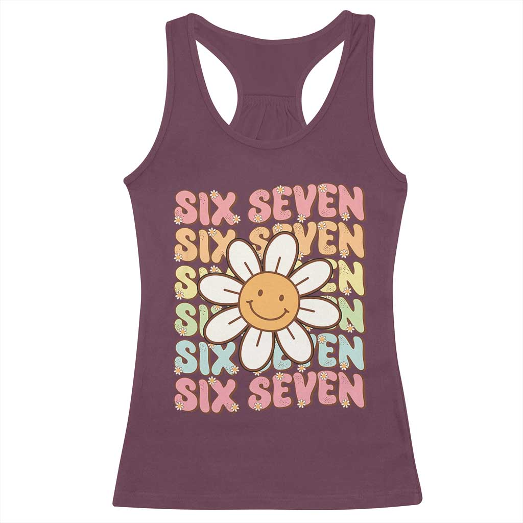 Six Seven Flower Power Racerback Tank Top Viral 67 Meme with Retro Daisy TS02 Maroon Print Your Wear