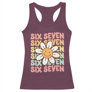 Six Seven Flower Power Racerback Tank Top Viral 67 Meme with Retro Daisy TS02 Maroon Print Your Wear