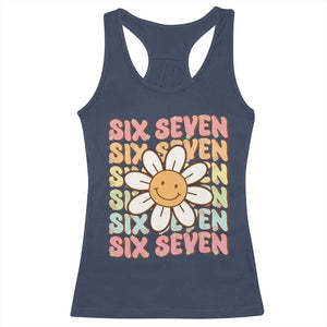 Six Seven Flower Power Racerback Tank Top Viral 67 Meme with Retro Daisy TS02 Navy Print Your Wear