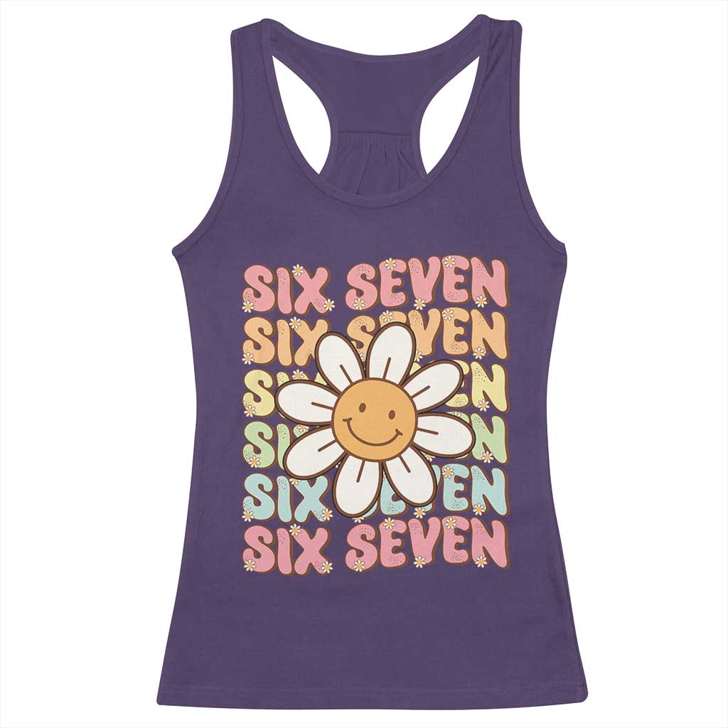 Six Seven Flower Power Racerback Tank Top Viral 67 Meme with Retro Daisy TS02 Purple Print Your Wear