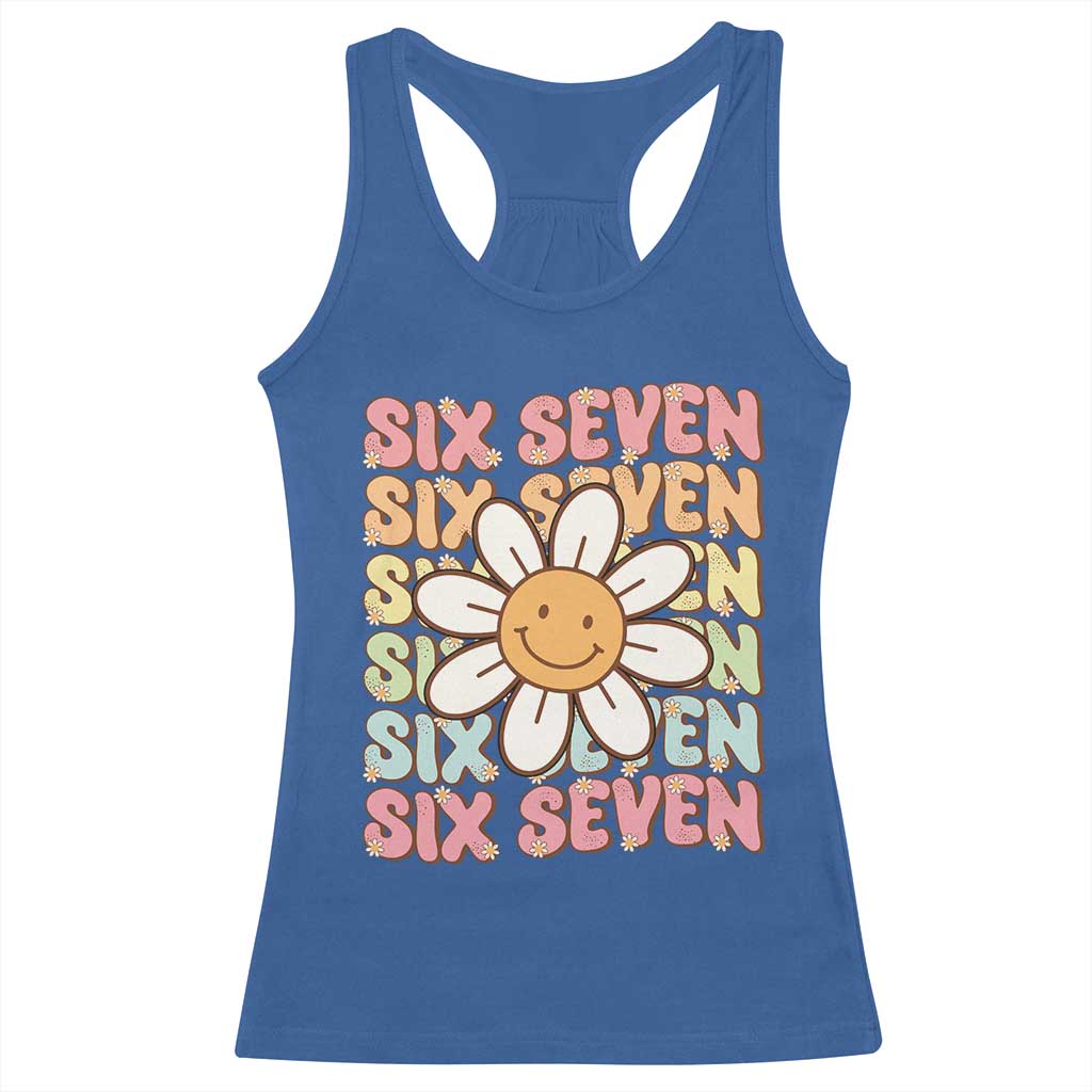 Six Seven Flower Power Racerback Tank Top Viral 67 Meme with Retro Daisy TS02 Royal Blue Print Your Wear