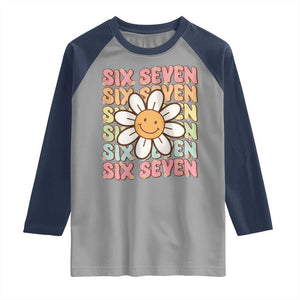Six Seven Flower Power Raglan Shirt Viral 67 Meme with Retro Daisy TS02 Sport Gray Navy Print Your Wear