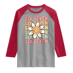 Six Seven Flower Power Raglan Shirt Viral 67 Meme with Retro Daisy TS02 Sport Gray Red Print Your Wear