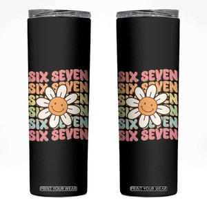 Six Seven Flower Power Skinny Tumbler Viral 67 Meme with Retro Daisy TS02 Black Print Your Wear
