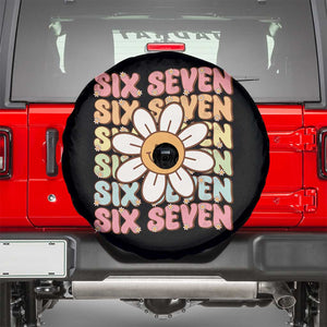 Six Seven Flower Power Spare Tire Cover Viral 67 Meme with Retro Daisy TS02 Black Print Your Wear