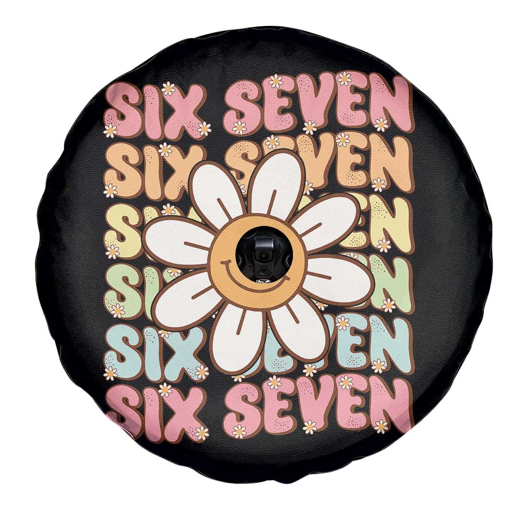 Six Seven Flower Power Spare Tire Cover Viral 67 Meme with Retro Daisy TS02 Print Your Wear