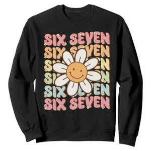 Six Seven Flower Power Sweatshirt Viral 67 Meme with Retro Daisy TS02 Black Print Your Wear