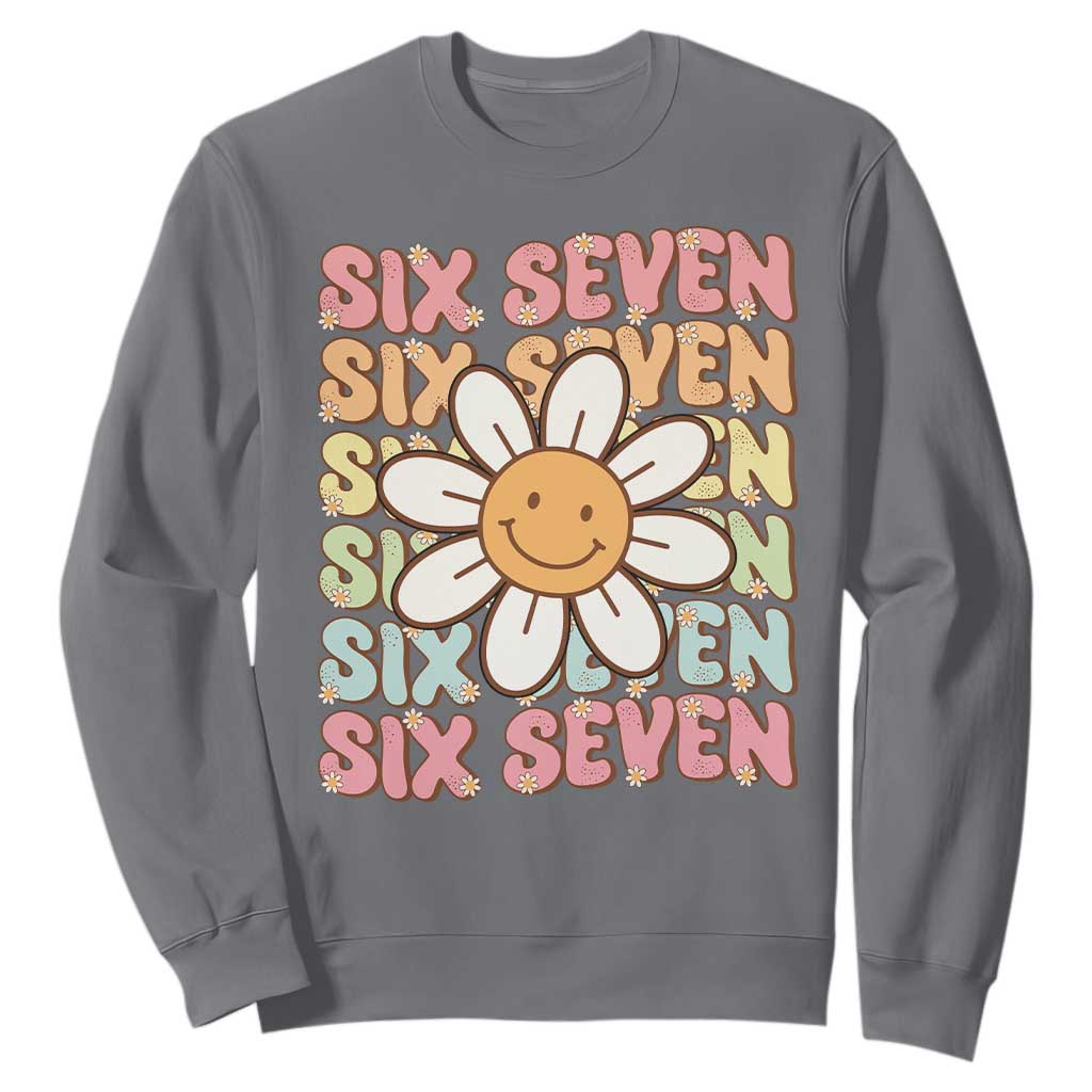 Six Seven Flower Power Sweatshirt Viral 67 Meme with Retro Daisy TS02 Charcoal Print Your Wear