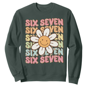 Six Seven Flower Power Sweatshirt Viral 67 Meme with Retro Daisy TS02 Dark Forest Green Print Your Wear