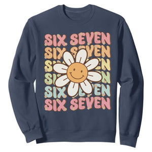 Six Seven Flower Power Sweatshirt Viral 67 Meme with Retro Daisy TS02 Navy Print Your Wear