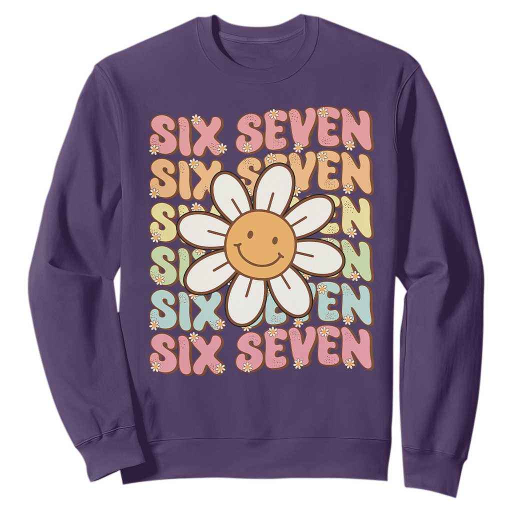 Six Seven Flower Power Sweatshirt Viral 67 Meme with Retro Daisy TS02 Purple Print Your Wear