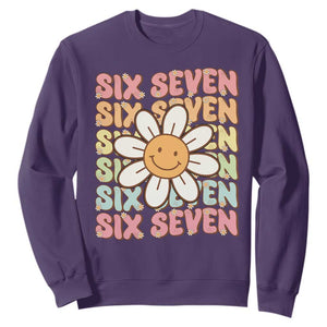 Six Seven Flower Power Sweatshirt Viral 67 Meme with Retro Daisy TS02 Purple Print Your Wear