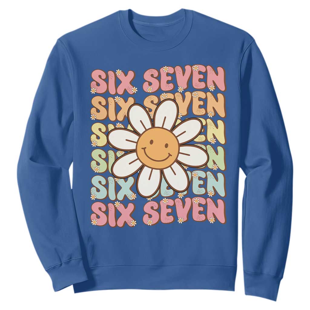 Six Seven Flower Power Sweatshirt Viral 67 Meme with Retro Daisy TS02 Royal Blue Print Your Wear