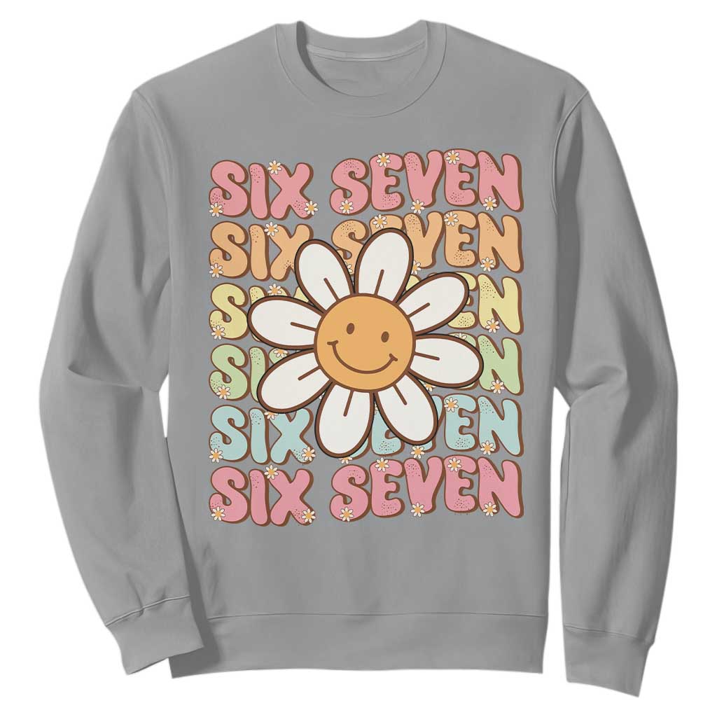 Six Seven Flower Power Sweatshirt Viral 67 Meme with Retro Daisy TS02 Sport Gray Print Your Wear