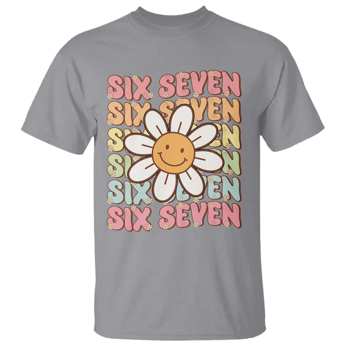 Six Seven Flower Power T Shirt Viral 67 Meme with Retro Daisy TS02 Sport Gray Print Your Wear