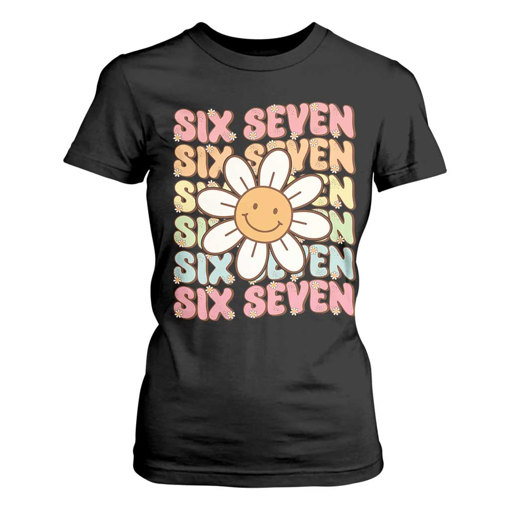 Six Seven Flower Power T Shirt For Women Viral 67 Meme with Retro Daisy TS02 Black Print Your Wear