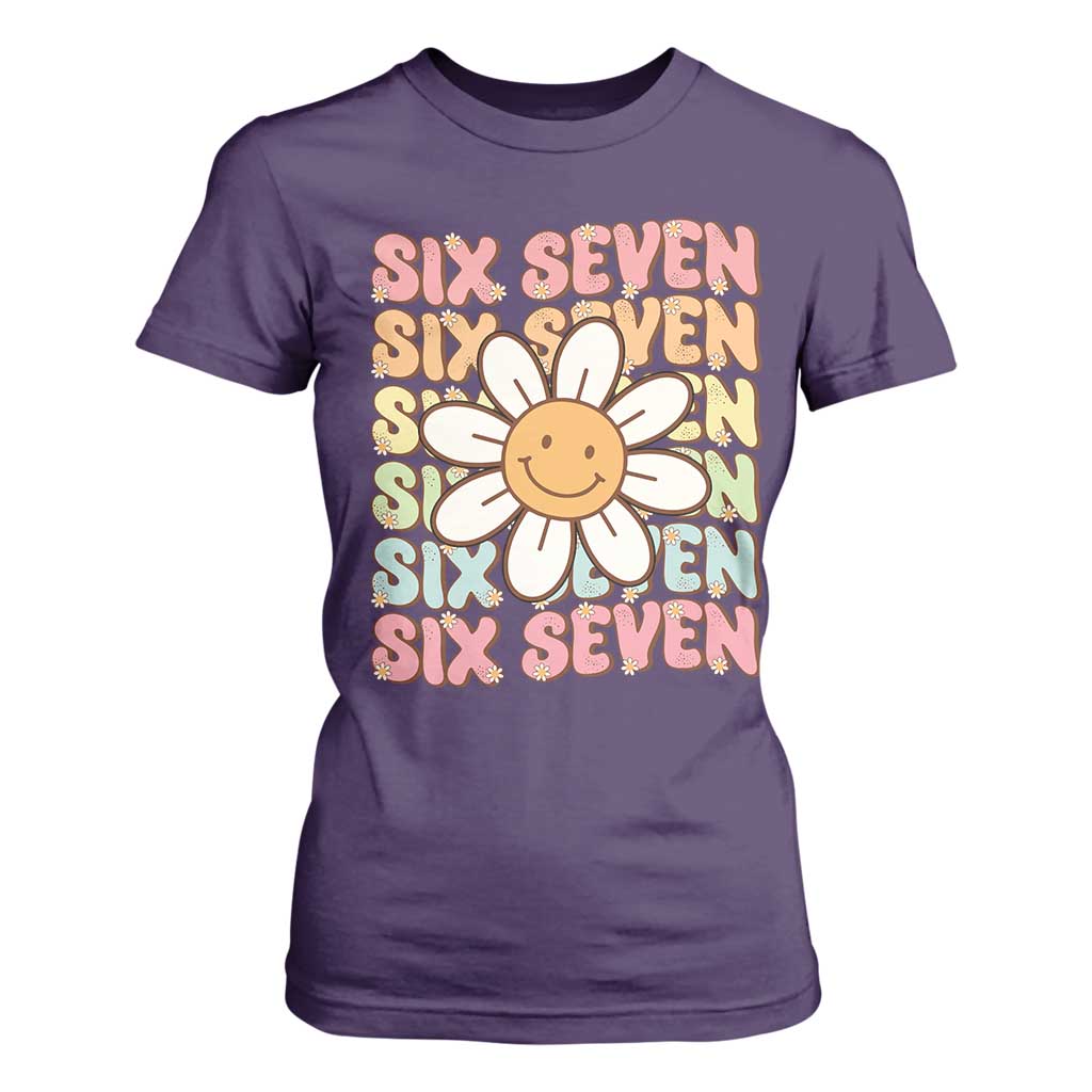 Six Seven Flower Power T Shirt For Women Viral 67 Meme with Retro Daisy TS02 Purple Print Your Wear
