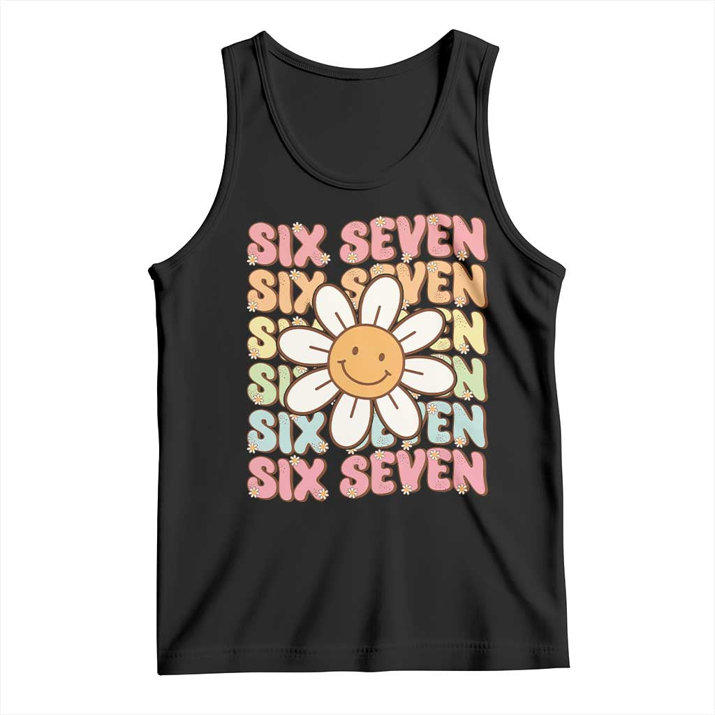 Six Seven Flower Power Tank Top Viral 67 Meme with Retro Daisy TS02 Black Print Your Wear