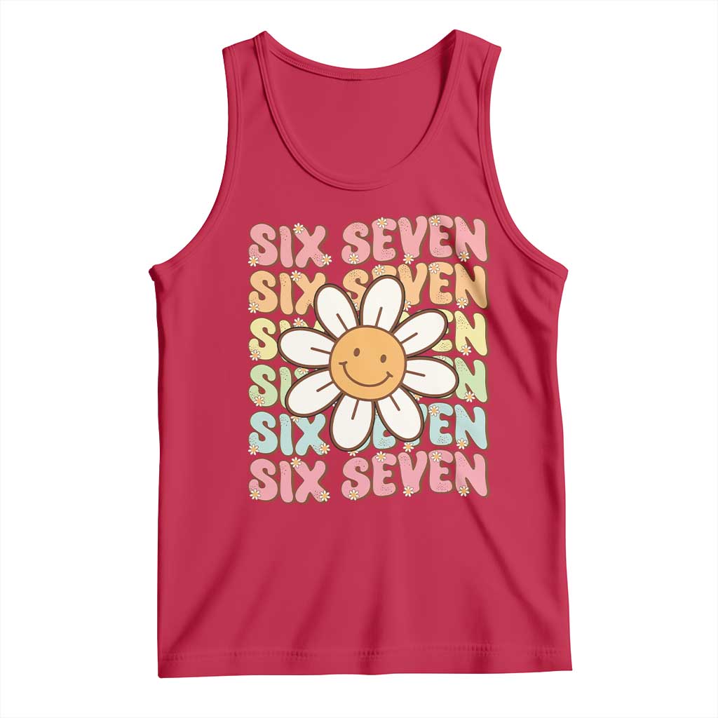 Six Seven Flower Power Tank Top Viral 67 Meme with Retro Daisy TS02 Red Print Your Wear