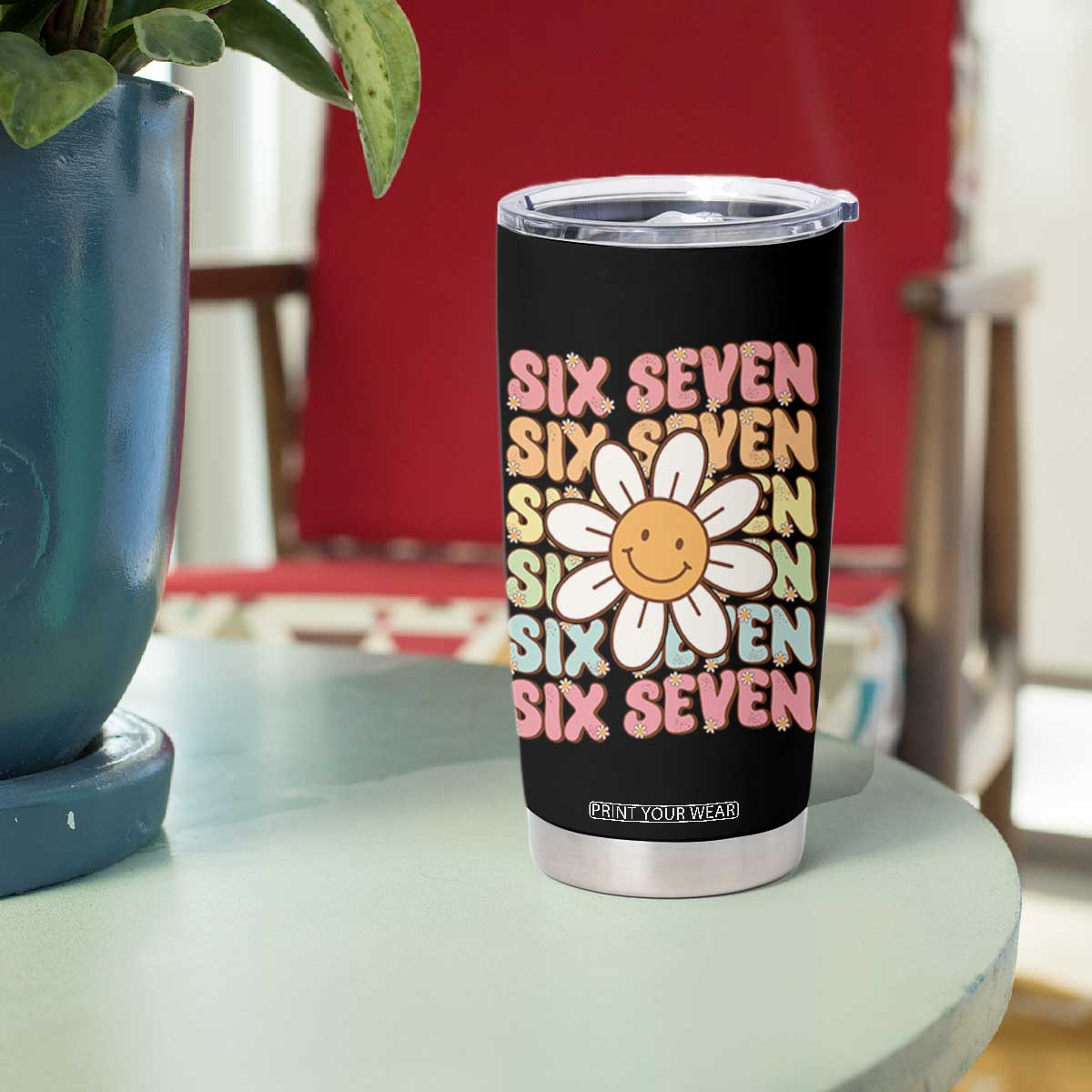 Six Seven Flower Power Tumbler Cup Viral 67 Meme with Retro Daisy TS02 Print Your Wear